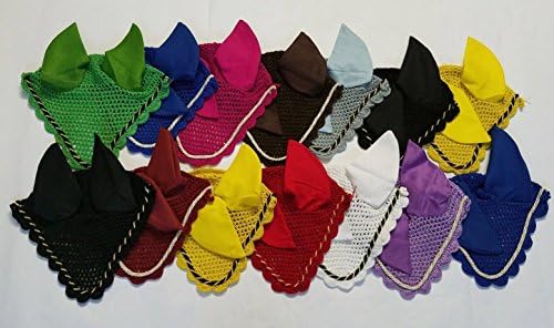 Sports Goods Horse Fly Veil Horse Fly Ear Bonnets/Hood 11 Colors Net Breathable Cotton Crochet with Colorful pipingFly Mask Full/Cob/Pony (Full, Yellow)