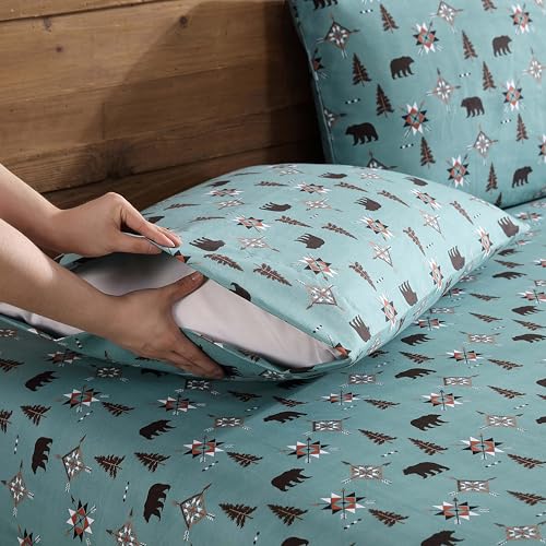 Parure de lit microfibre douce 4 pièces motif patchwork et cerf sauvage