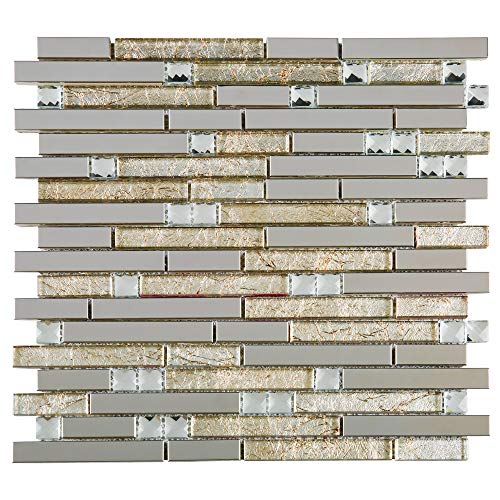 TDSSG-01 Metal Foil Glass with Stainless Steel Mosaic Tile Sheet-Kitchen and Bath backsplash Wall Tile (10 Sheets)