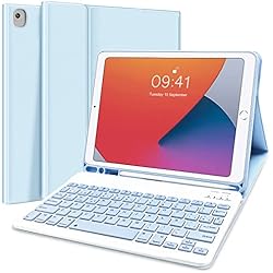 Teclado Ipad 2017 Funda con Teclado para iPad 10.2 9th 2021/8th 2020/7th 2019, iPad Air 3, iPad Pro 10.5 2017 - Funda Protectora Delgada con Ranura de Lápiz, Teclado Español Bluetooth Inalámbrico Desmontable (Azul)