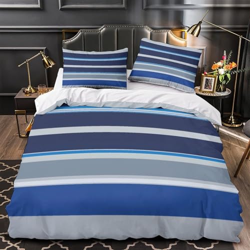 Housse de couette bleu rayée en microfibre 135x200 cm pour lit simple - 2
