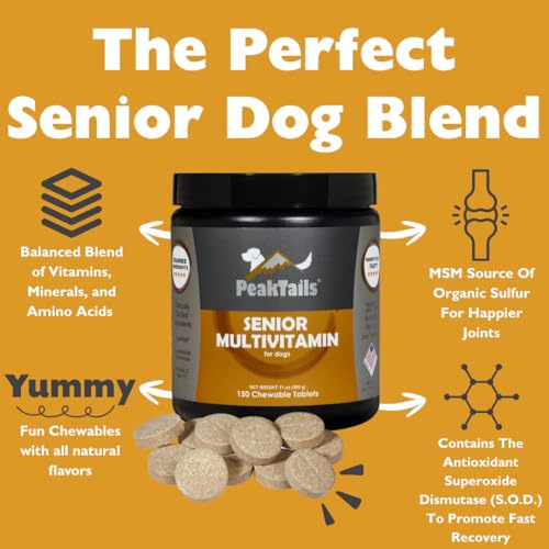 Image of Senior Multivitamin for Dogs - 150 Tablets with MSM, Superoxide Dismutase, Vitamin C & 19 Essential Nutrients - Supports Joint Health & Overall Wellness