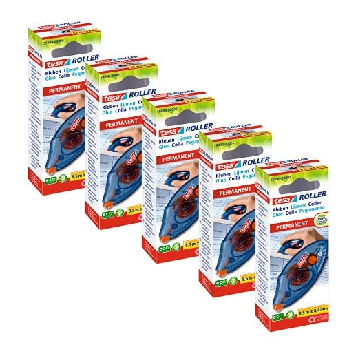 tesa Roller Kleben Permanent ecoLogo Einwegroller im 5er Pack - Umweltschonender Kleberoller mit reißfestem PET-Band - 8,5 m x 8,4 mm