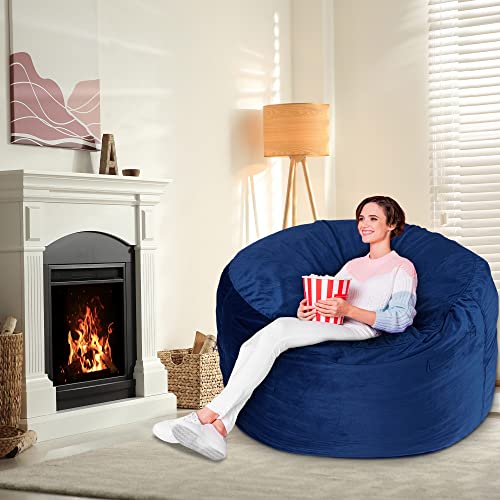 Simflag 5Ft Giant Bean Bag Chair, Memory Foam Filling Bean Bag Chairs With Velvet Cover, Removable And Machine Washable Cover, Bean Bag Chair For Adult - Dark Blue #TOP1