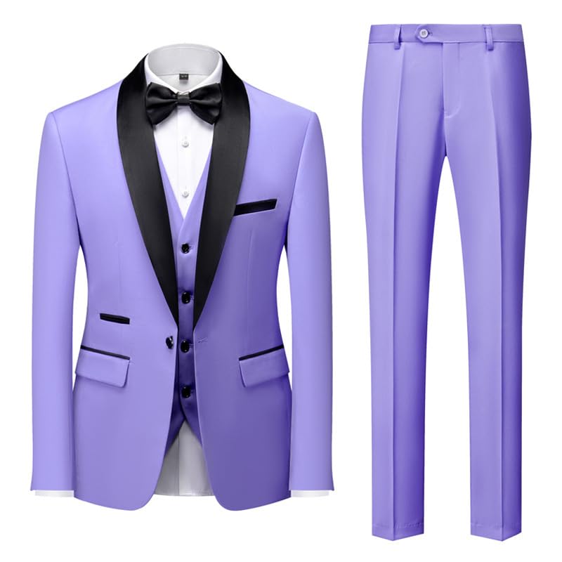 Men's 3 Piece Slim Fit Wedding Suits Solid Color Shawl Lapel Groom Tuxedo Sets Party Dinner Prom Dress Blazer
