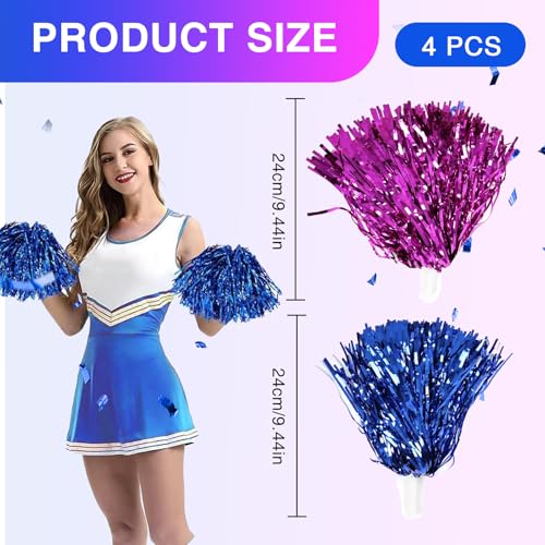 Katyjun 4 Stück Cheerleader Pompons, Pom Poms Cheerleading, Pompoms aus Metallfolie