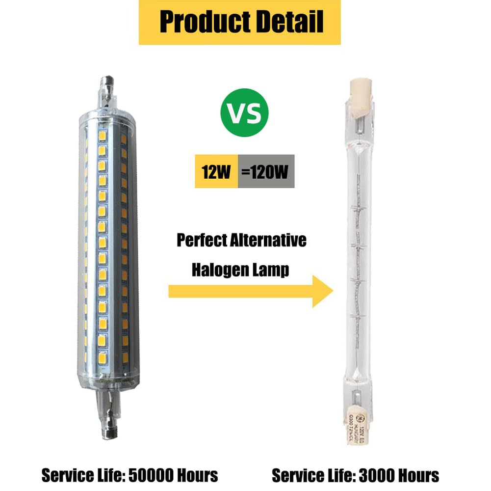 12W 1200LM R7S 135MM Bombillas LED AC 85-265V R7S Base 120W Bombilla halógena de tungsteno Bombillas de repuesto para iluminación de taller Lámparas de pie (paquete de 10)