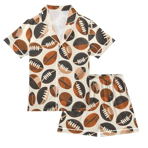 ALAZA Colorful Rugby Ball Sport Satin Pajamas Set Short Sleeve Button Down Sleepwear Summer Pjs 2 Piece