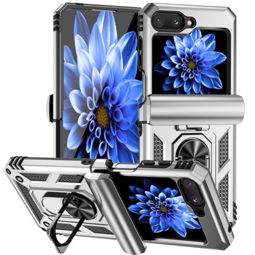 Protection Samsung Z Flip 5 antichoc robuste avec anneau de sécurité argent