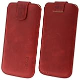 Suncase ECHT Ledertasche Leder Etui *Slim-Edition* für Huawei P9 Lite Mini (mit Rückzugsfunktion & Magnetverschluss) antik-rot