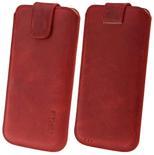 Suncase ECHT Ledertasche Leder Etui *Slim-Edition* für Huawei P9 Lite Mini (mit Rückzugsfunktion & Magnetverschluss) antik-rot