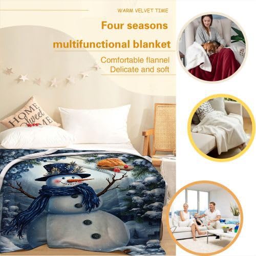 Manta Polar 220 x 240 MuñEco de Nieve Blanco, Mantas de Franela Mantilla para Cama 135/150, Microfibra Manta de Viaje Multiuso para Oficina Niños y Adultos, 220x240 cm A248