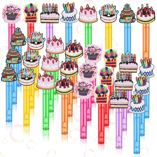 Sotiff 24 Pcs Birthday Bubbles Party Favors Mini Cake Bubble Wands Birthday Bubble Themed Party Decor Gift for Goodie Bag Stuffers Prizes