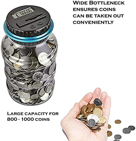 Vinsani® Digital Piggy Bank Counter, Automatic UK Coin Counting Jar Money Box for Kids and Adult, Safe Money Bank Coin Saving Pot Container with LCD Display and Large Capacity