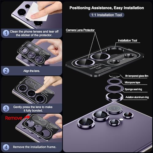 Image of WSKEN for Samsung Galaxy S24 Ultra Camera Lens Protector - Ultra Thin | Case Friendly, 9H Shatterproof Tempered Glass, Anti Scratch Metal Circle, Camera Screen Protector Cover Accessories, Violet