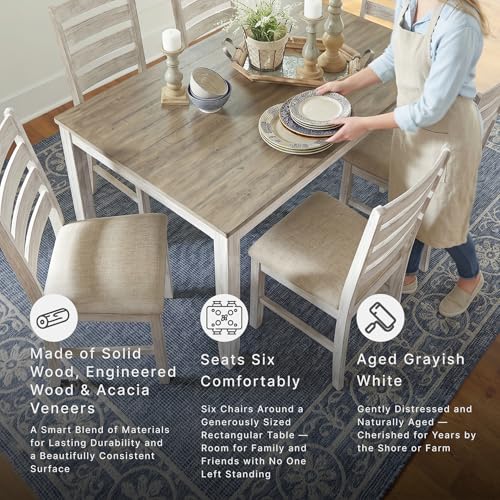 Image of Signature Design by Ashley Skempton 7-Piece Dining Table Set for 6 | Solid wood, engineered wood & acacia veneer construction, 60-in table, Cushioned polyester seating, Two-tone finish