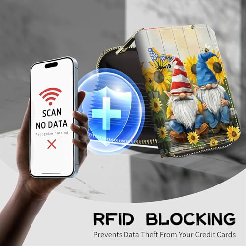 Image of Cute Credit Card Holder with Zipper, Garden Gnome RFID-Blocking Card Case Small Wallet for Women Men, Multi-slot Card Organizer Case Travel Accordion Wallet