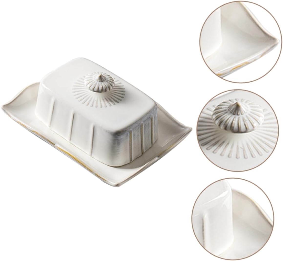 Ceramic Butter Plate with Lid Small Food Serving Dish for Butter Cheese and Snacks Stylish White Porcelain Dessert Plate for Parties and Daily Use