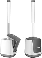 SetSail 2-Pack Toilet Brush & Holder with Self-Closing Lid, Extra Long Handle, Ventilated Base & Durable Nylon Bristles - White/Grey