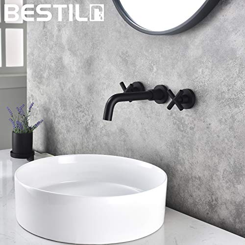Bestill Wall Mount Bathroom Sink Faucet With 2 Cross Handle, Matte Black #TOP1