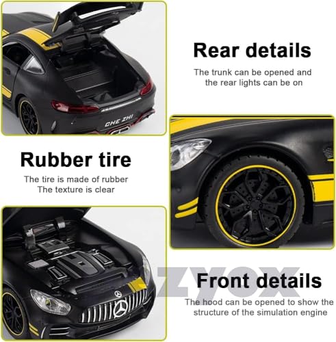 Image of 1 /24 Benz AMG GTR Toy Cars Model Car, Zinc Alloy Pull Back Toy car with Sound and Light for Kids Boy Girl Gift (Black)