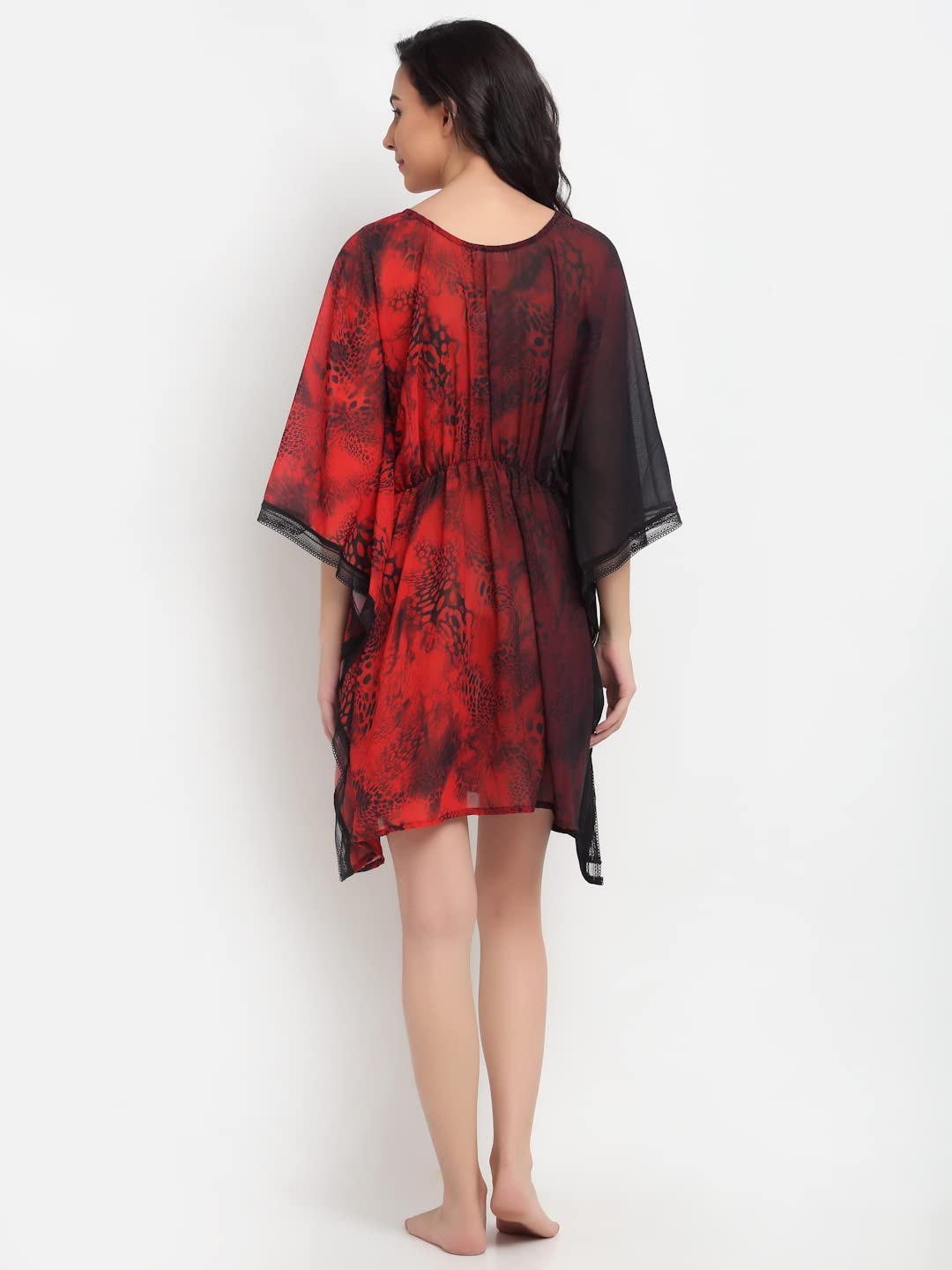 EROTISSCH Red & Black Printed Beachwear Cover-up Kaftan for Women Teen (Size XXL) 2