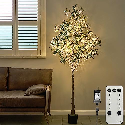 Hairui Lighted Olive Tree with 300 Warm White Fairy Lights 6FT with Dimmer and Timer, Faux Greenery...