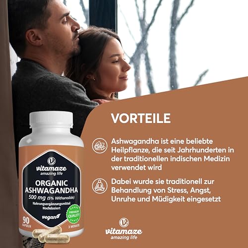 Ashwagandha Kapseln hochdosiert - KSM-66® - min. 5000mg reines Ashwagandha aus 500mg Extrakt (10-15:1), 5% Withanolide, 90 vegane Kapseln für 3 Monate mit Ashwagandha Wurzelextrakt, hoch bioverfügbar – Bild 3