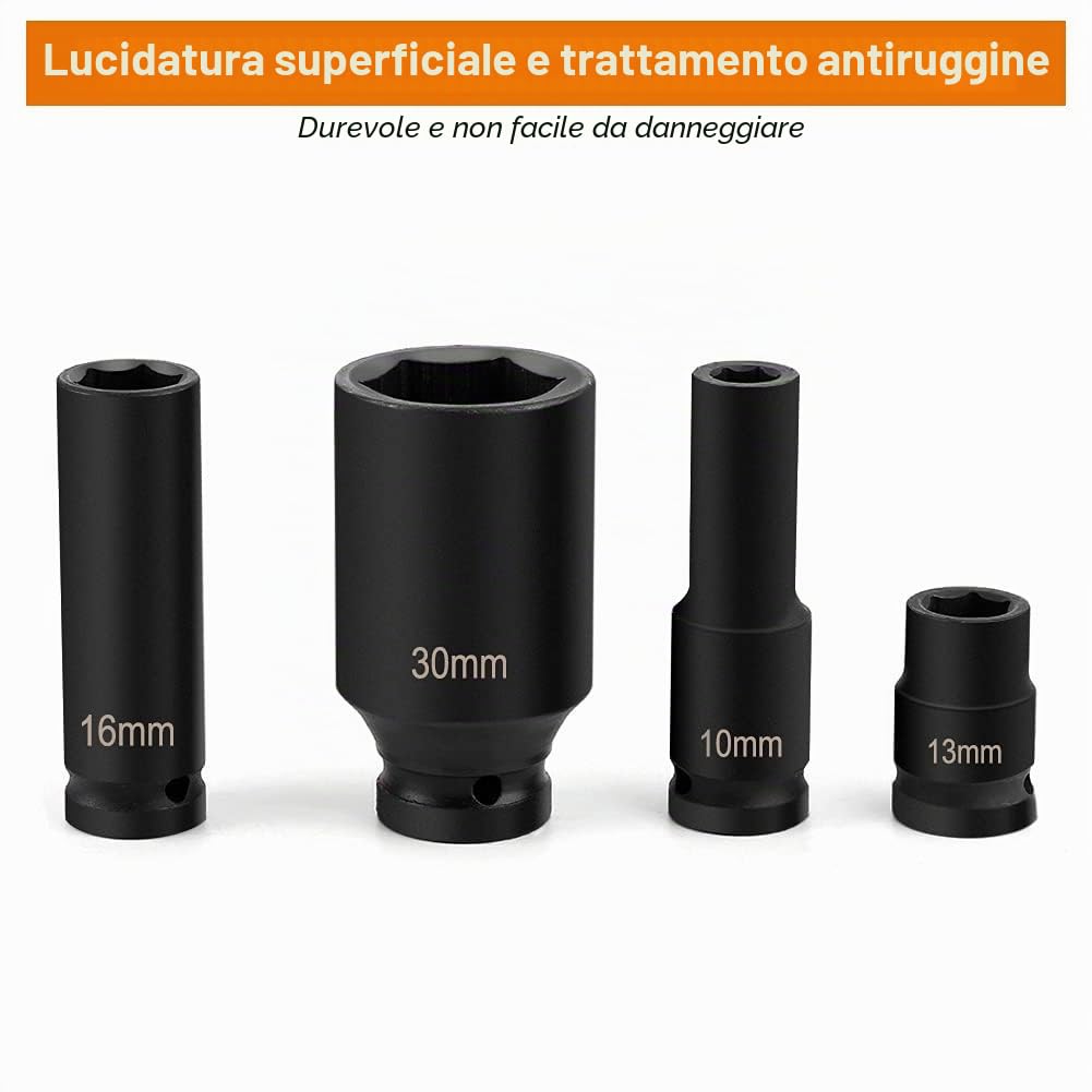 35Pcs Set di manicotti a bussola per bit esagonale con impatto profondo metrico per cricchetto 1/2 pollice con punta a 6 punte