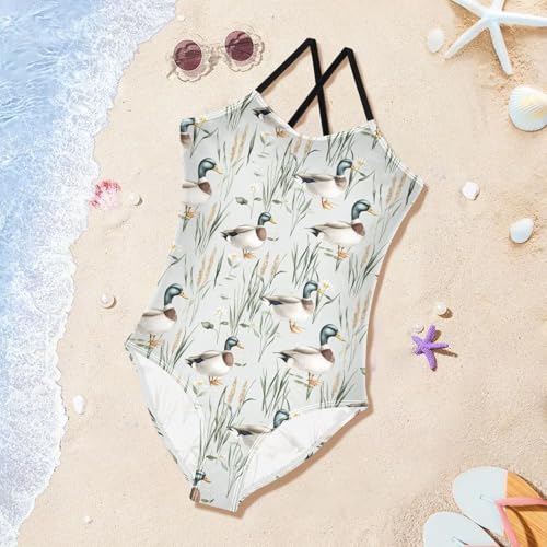 Girls Swimwear 3-10 Years One Piece Halter Swimsuit Mallard Ducks Beach Bathing Suit 6