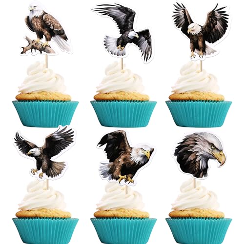 Rsstarxi 36 Pack Bald Eagle Cupcake Toppers Animal Bald Eagle Birthday Cupcake Picks Eagle Party Decorations for Eagle Theme Baby Shower Birthday Party Cake Decorations Supplies