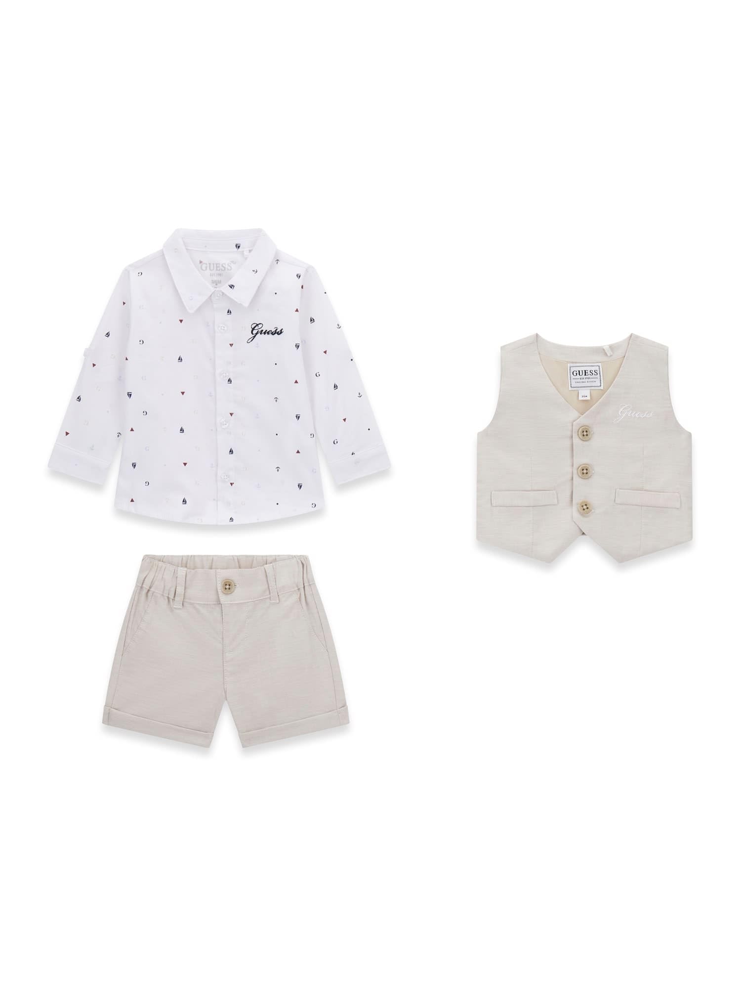 GUESS Langärmeliges Shirt, Weste und Shorts, 3-teiliges Kleidungsset für Babys und Kinder