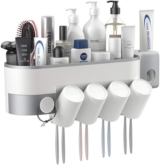 Automatic Toothbrush Holder with Cups Toothpaste Dispenser Toothpaste Squeezer Wall Mount Storage Rack Bathroom Accessories Set