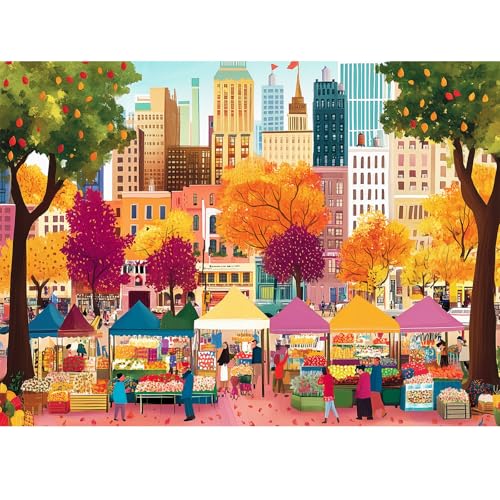 Image of 500 Pieces Puzzle for Adults-Beautiful Autumn Market Puzzle for Adults Children Elderly-Recycled Paper Jigsaw Puzzle 500 Piece-Glossy, Sturdy Pieces Challenging Family Game Great Gift Idea (20.5x15in)