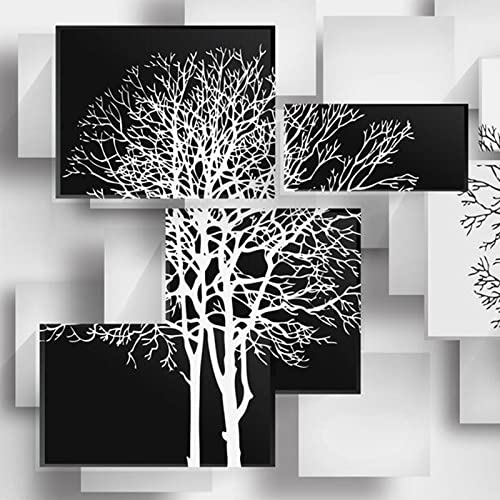 Reocahoo Modern Black White Big Tree Art Print Wall Mural, 3D Square Background Wallpaper Mural, Clean Easily 3D Product Living Room Tv Background Wall Papers Home Decor-59X39.4 '' (Wxh) #TOP12