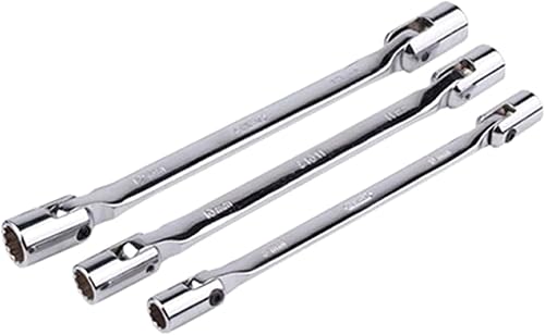 3 Pack Swivel Head Flexible Socket Wrench Set Metric Double 12 Point Spanner Ratchet Screwdriver Bit Tool Quick Release Swivel Head Spanner Wrench Flexible Socket Double Point Spanner Hand Tool Wrench