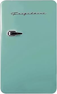 Frigidaire Retro Compact Refrigerator with Chiller, 3.2 cu ft Countertop Fridge, Built-In Bottle Opener, Rounded Corners, Premium, for Office, Bedroom, Dorm Room, Cabin, 18.5D x 20W x 31.5H (Mint)