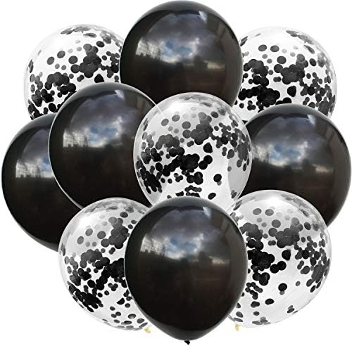 50 Pcs New Year Confetti Balloons Blue and Blue Sequins 12" Clear Balloons Party Supplies for Valentines Wedding Bday Bachelorette Graduation Party Decorations (Black + Black Sequins)
