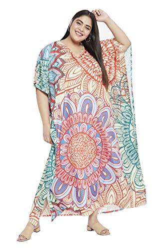 Image of Oussum Women Plus Size Kaftan Kimono Loose Maxi summer dresses for women Beach 3 /4 Sleeve Casual lounge dress Boho
