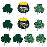 St. Patrick's Day - Shamrock and Pot of Gold Lawn Decorations - Outdoor Saint Patty's Day Party Yard Decorations - 10 Piece