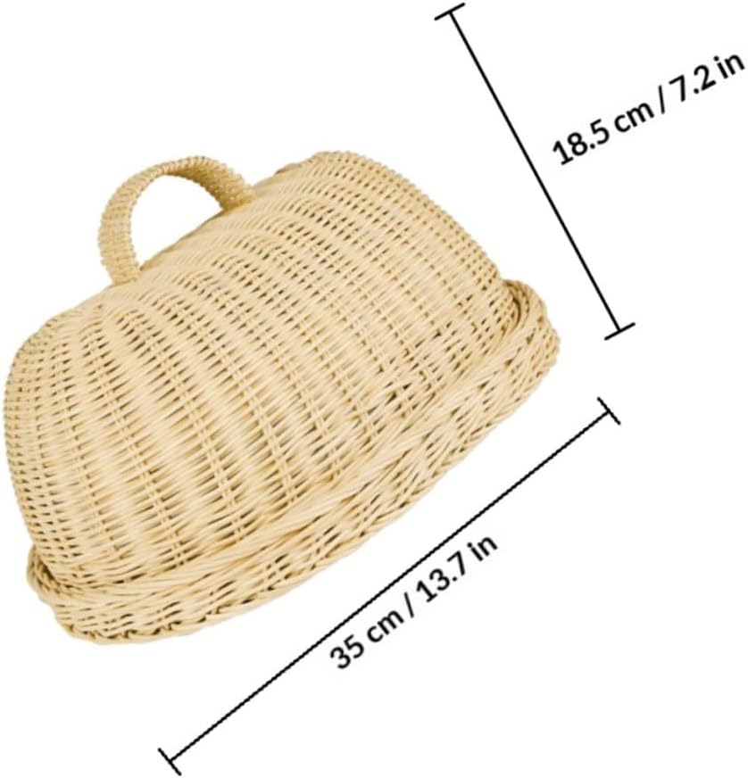 jojofuny Rattan Fruit Bread Cover and Storage Tray Kitchen Protective Food Cloche Handmade White Rattan Basket Set for Bread and Fruit Serving