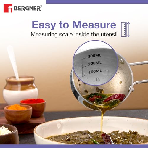 بيرجنر مجموعة اواني طهي ثلاثية الطبقات من الستانلس ستيل من تراي برو، مقلاة قلي عميقة 22 سم مع غطاء، مقلاة 22 سم، مقلاة تادكا 10 سم، مجموعة طهي صحية تستخدم الزيت بشكل اقل وتسخين متساوي، جاهزة للحث