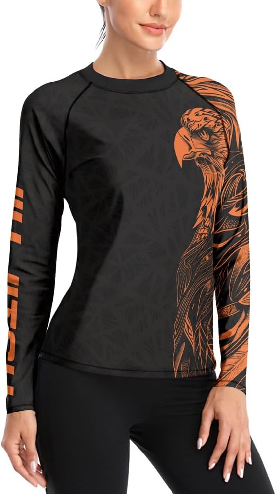 FORMONIES Eagle Women's Grappling Shirt - Long Sleeve Compression Rash Guards for BJJ MMA Combat Training
