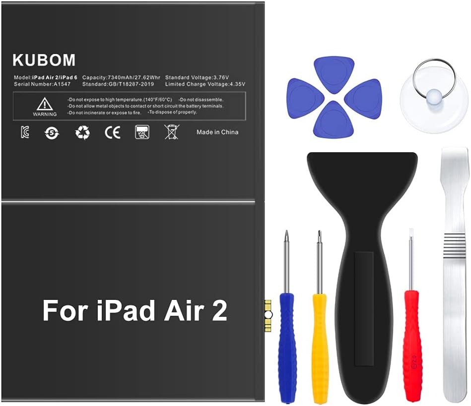 KUBOM KUBOM Replacement Battery for iPad Air 2 or iPad 6, Full 7340mAh 0 Cycle Battery - Include Complete Repair Tool Kits [ 18-Month Warranty]