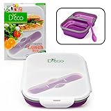Collapsible Silicone Lunch Box , BPA Free, 2 Compartments & Utensils