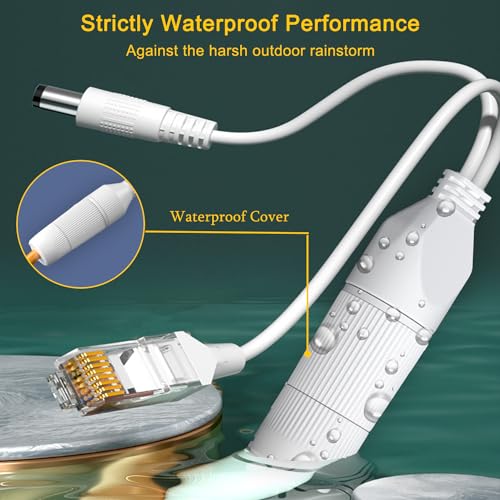 TIEDXIOY Waterproof PoE Splitter Adapter, POE 48V to DC 12V Power Over Ethernet Splitter with IEEE 802.3af/at Standard Compliant 10,100,1000Mbps for IP Cameras, AP WiFi, IP Phones, and More