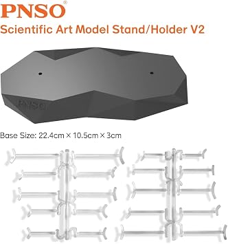 PNSO Scientific Art Model Stand/Holder V2 | 8.8 Black Display Base - 20 Clear Supports - Assorted Heights and Cradles - 2 Mounting Points - Figures Not Included