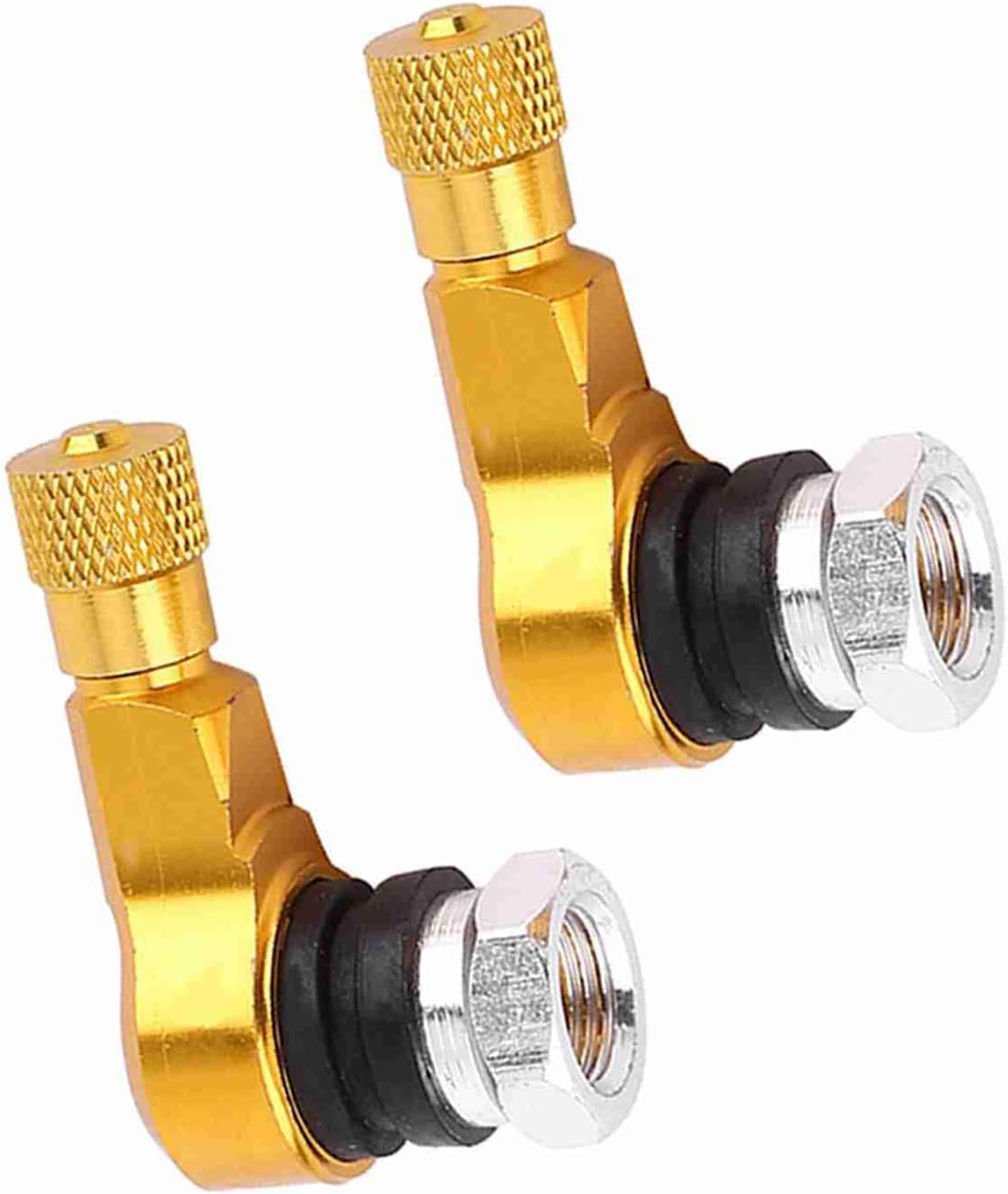 Universal Durable 90 Degree Tire Valve Stems Caps Set for Motorcycle Wheels Valve Stems, Portable Design for Travel Use (Gold)