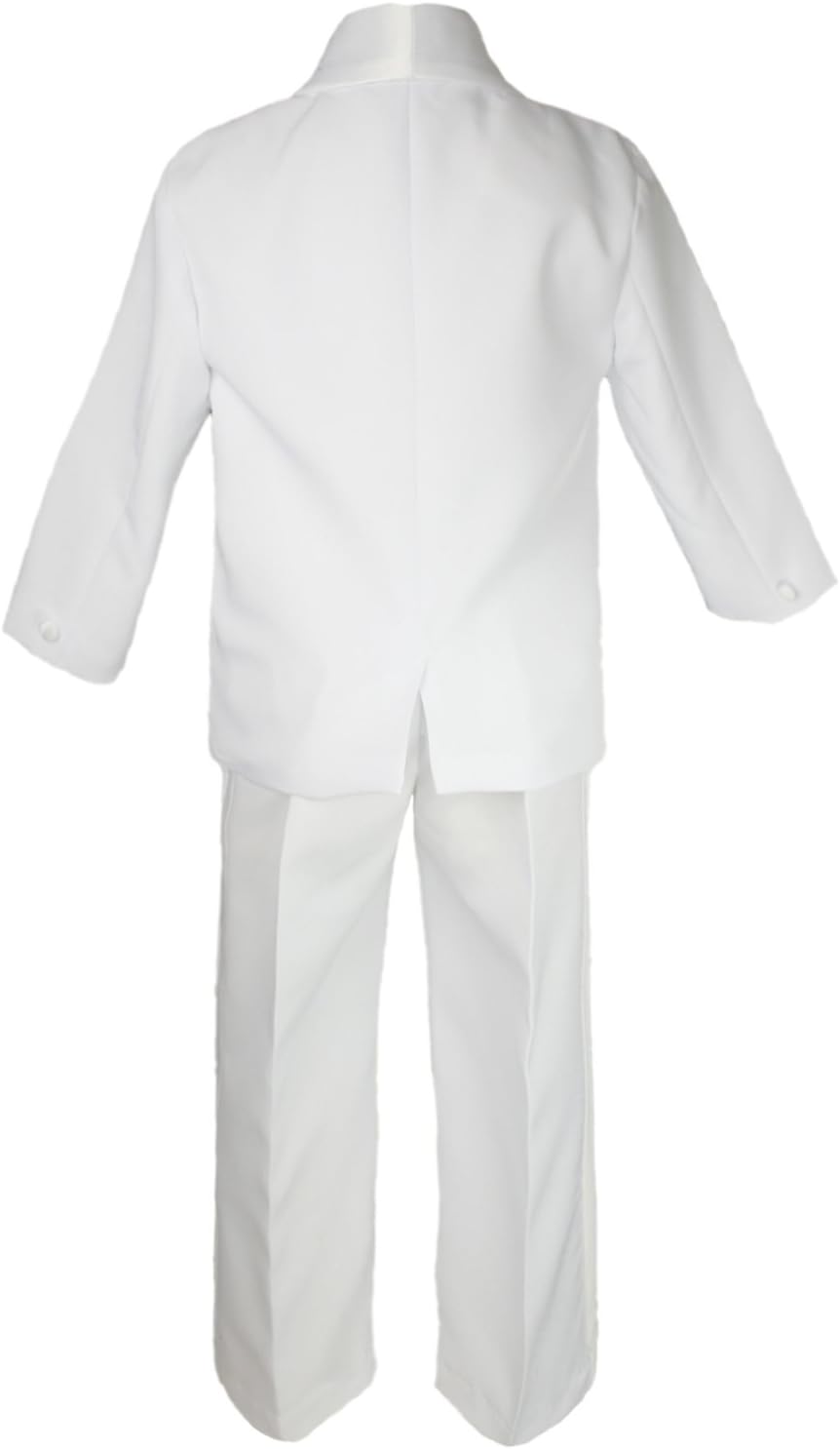5-7pc Kid White Satin Shawl Lapel Suits Tuxedo Gold Bow Necktie Vest Sm-20