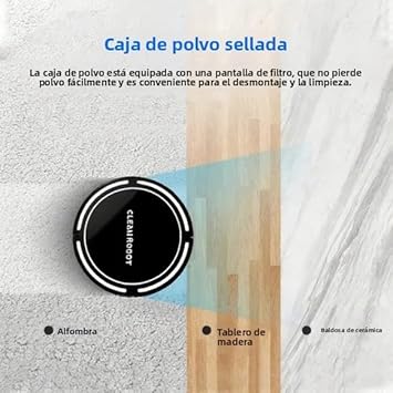 Genérico Robot Aspirador Compacto - Limpieza Inalámbrica, Potente Succión, Navegación Inteligente, Ultraplano y Silencioso, Anticolisión, Ideal para Madera/Baldosas y Espacios Pequeños,Negro4